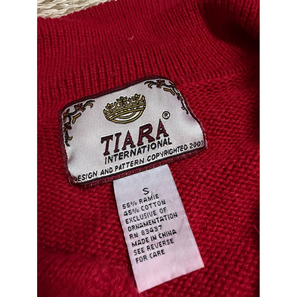 Tiara International Red Christmas Cardigan Snowman Sequin Zip Sweater holiday S - Picture 3 of 9